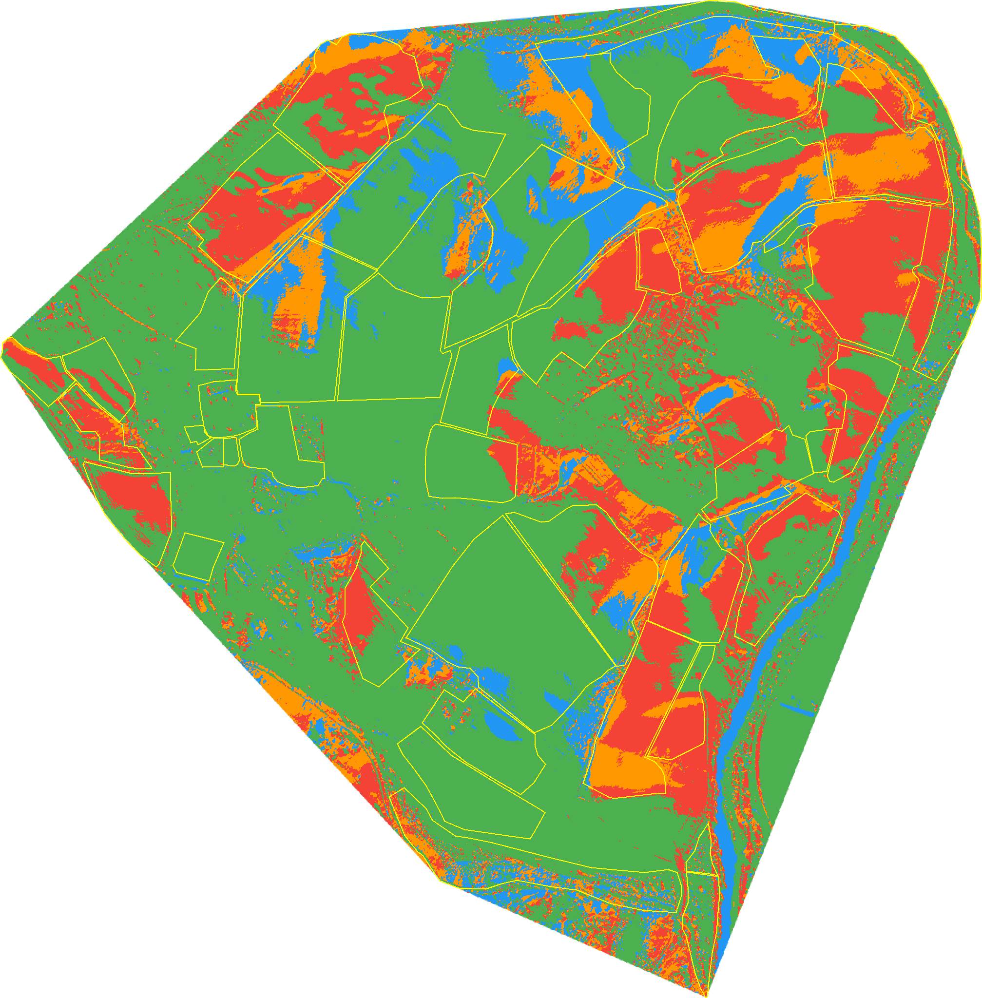 Aspect map: which direction each part of each field faces.