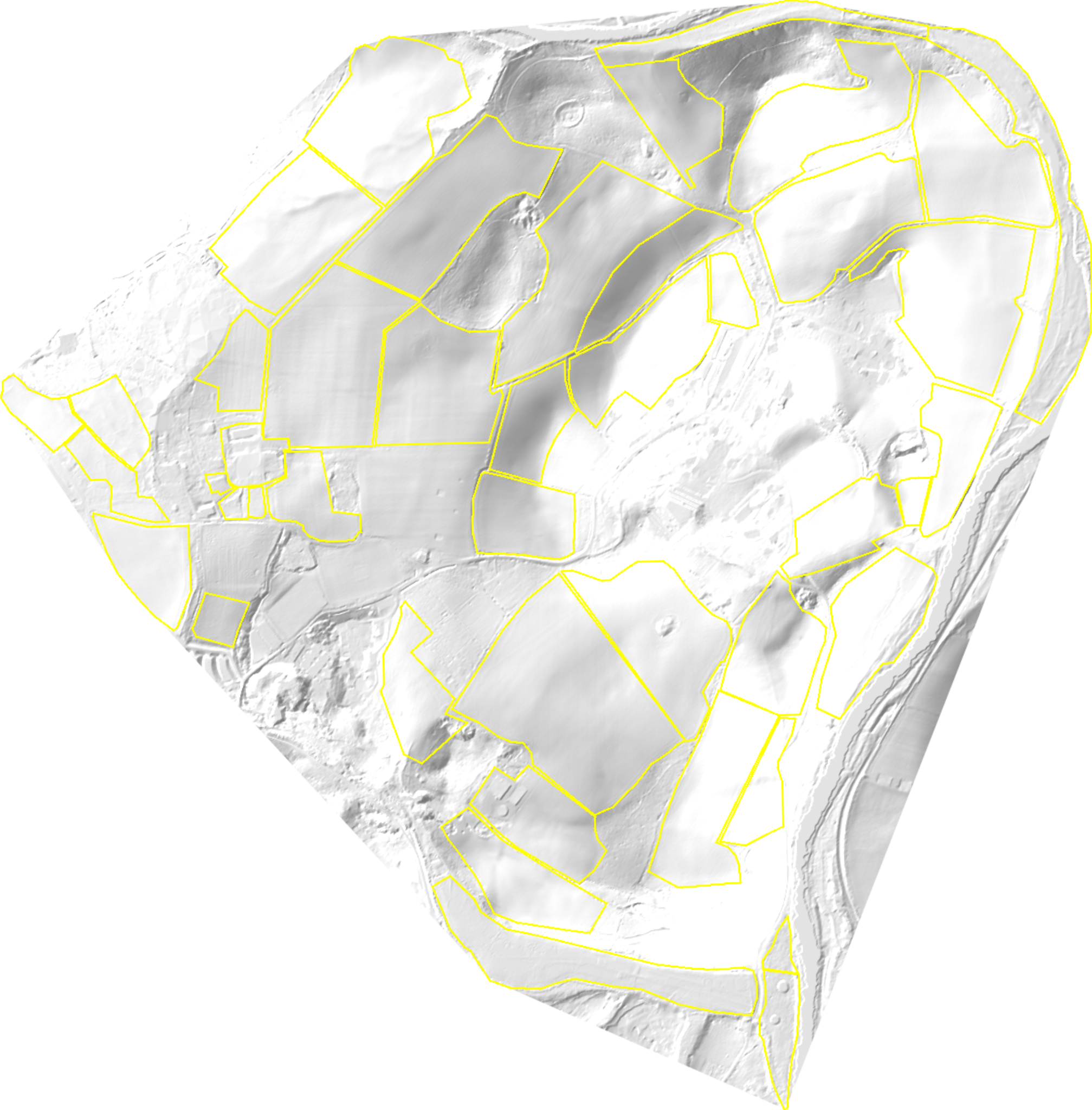 Summer hillshade of Wilder Wood Farm: shaded relief under a high summer sun.